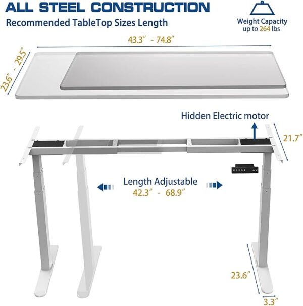 Electric Height Adjustable Desk - Double motor three-section lift inverted - Image 3